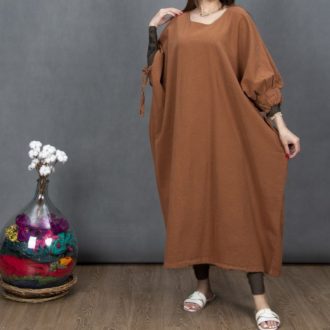عبا بند دار الیاف طبیعی مدل پروا رنگ نسکافه ای