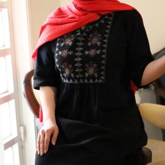 مانتو پیراهن نخی الیاف طبیعی ایران تن پوش مدل پانته آ رنگ مشکی
