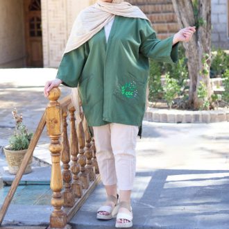 مانتو کتی الیاف طبیعی سایز بزرگ مدل صدف رنگ سبز