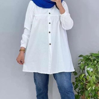 شومیز الیاف طبیعی مدل سارا رنگ سفید