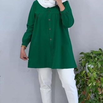 شومیز الیاف طبیعی مدل سارا رنگ سبز