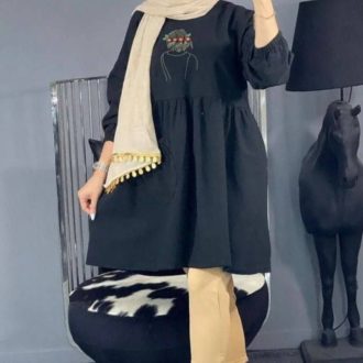 تونیک الیاف طبیعی مدل خاتون رنگ سورمه ای