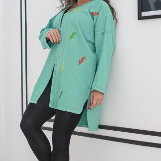 شومیز الیاف طبیعی مدل گندم رنگ سبز