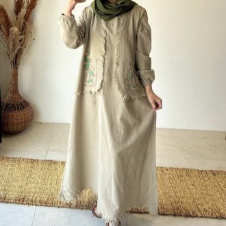پیراهن و وست جلیقه الیاف طبیعی مدل ماه بانو